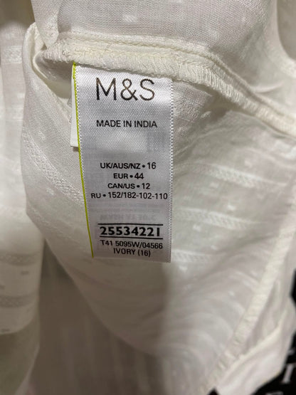 M&S |L| BUST 24| B48| BOHO CREAM DOBBY DOT LACE-TRIM PEASANT BLOUSE