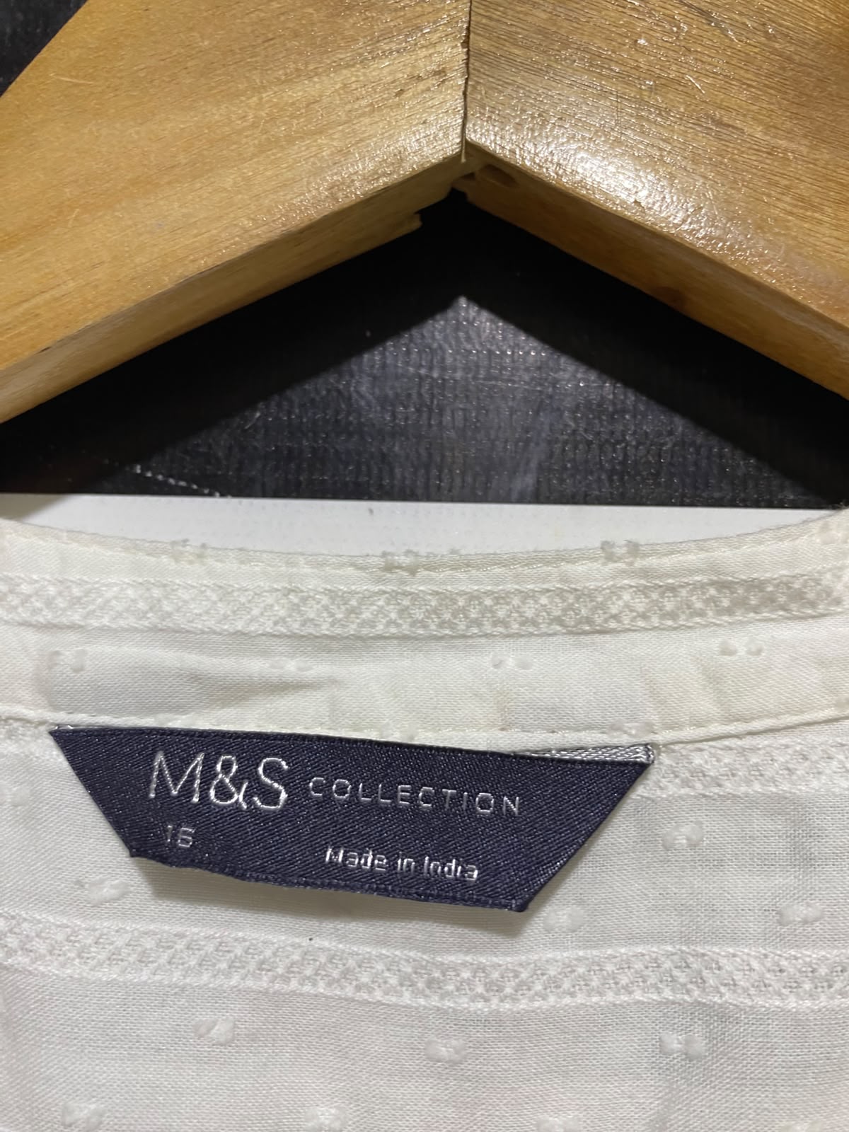 M&S |L| BUST 24| B48| BOHO CREAM DOBBY DOT LACE-TRIM PEASANT BLOUSE