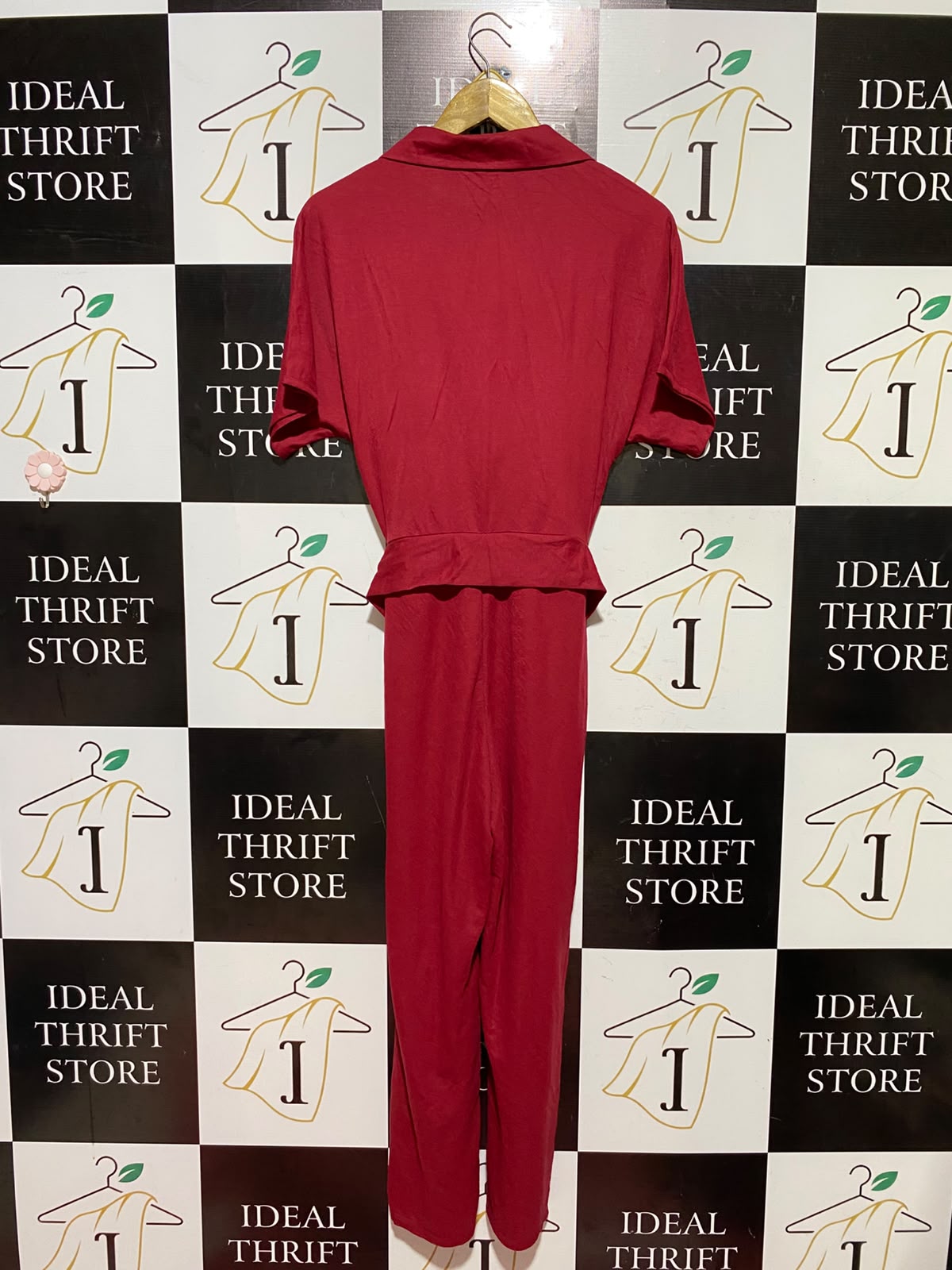 MANGO |XS| BUST FREE| B48| SLEEK CHERRY RED BELTED LAPEL JUMPSUIT