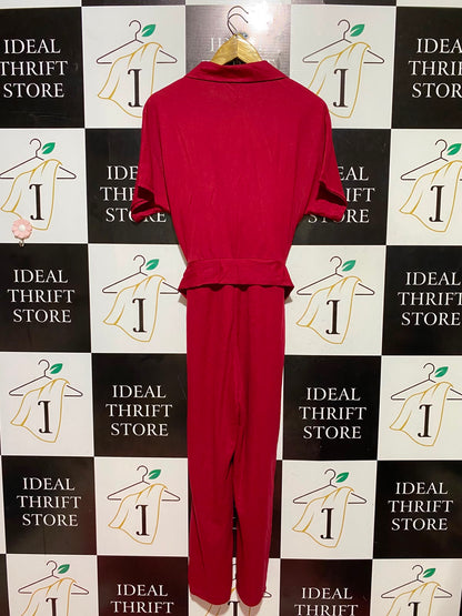 MANGO |XS| BUST FREE| B48| SLEEK CHERRY RED BELTED LAPEL JUMPSUIT