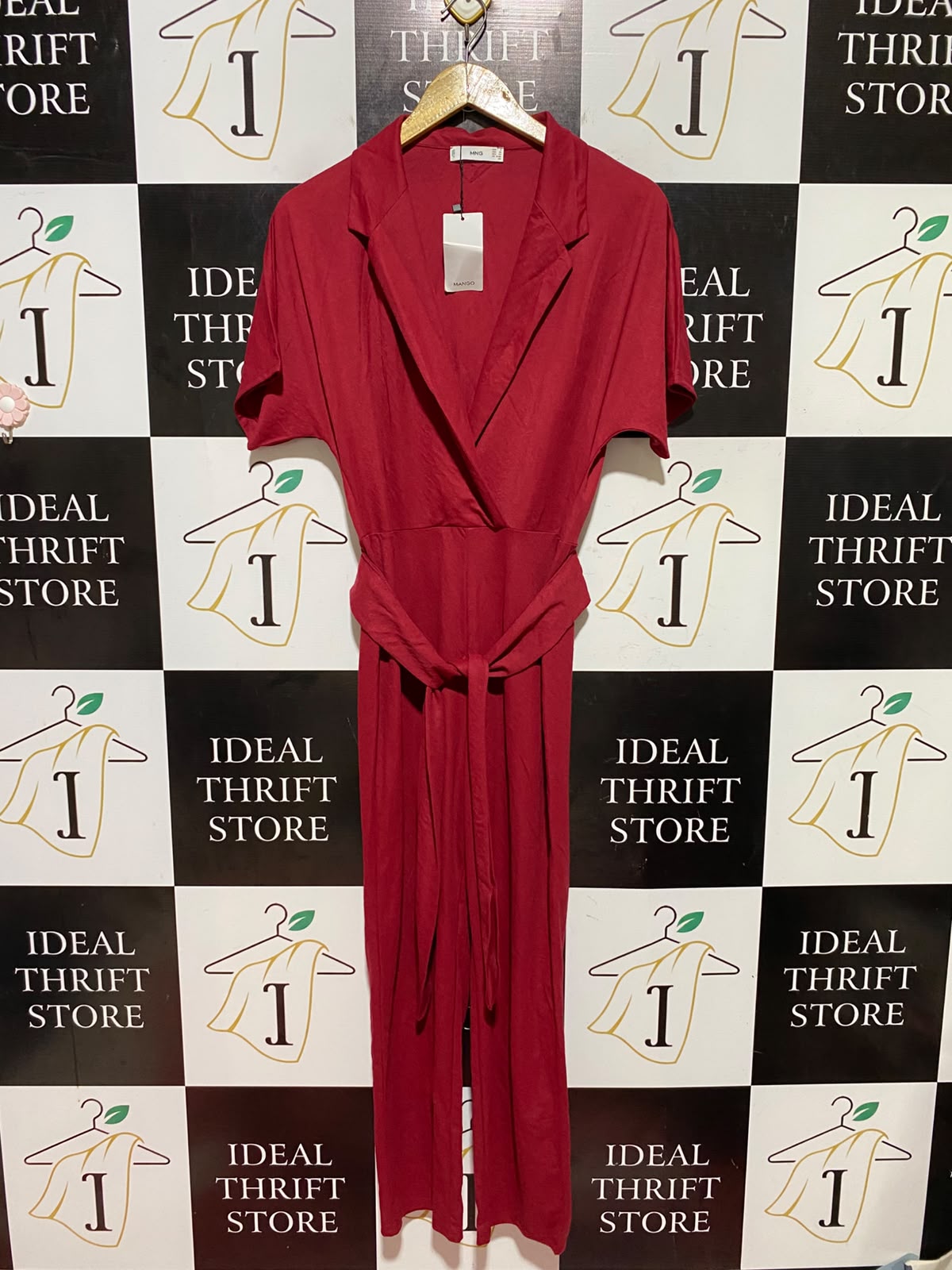 MANGO |XS| BUST FREE| B48| SLEEK CHERRY RED BELTED LAPEL JUMPSUIT