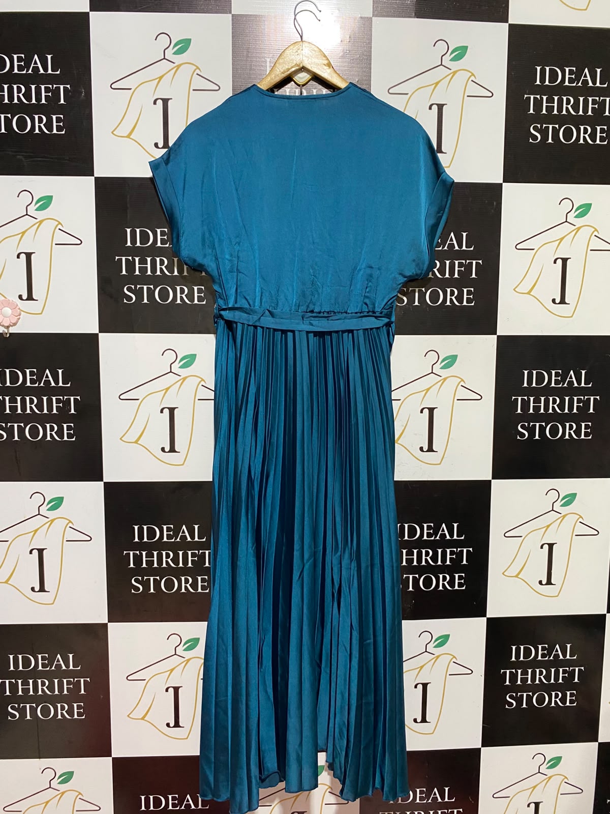 NEW LOOK |M| BUST FREE| B48| TEAL BLUE PLEATED SATIN MIDI DRESS