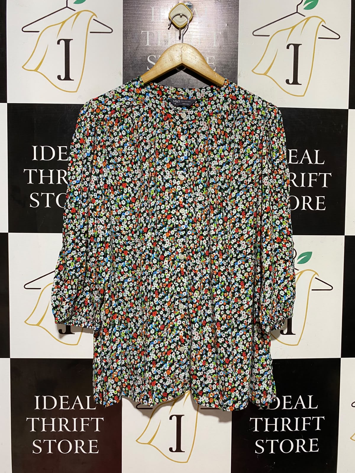 M&S |L| BUST 16| B48| DITSY FLORAL BUTTON-DOWN BLOUSE