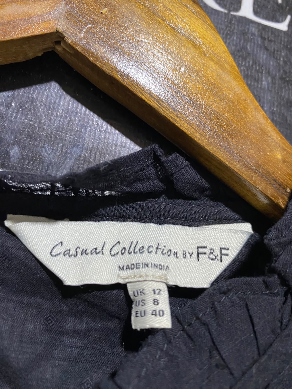 F&F |M| BUST 19| B48| BLACK DOBBY SWISS DOT RUFFLED BLOUSE WITH EYELET