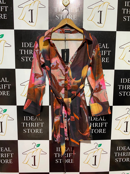 PRETTYLITTLE THING |M| BUST 18| B48| MULTICOLOR ABSTRACT PRINT MINI SHIRT DRESS