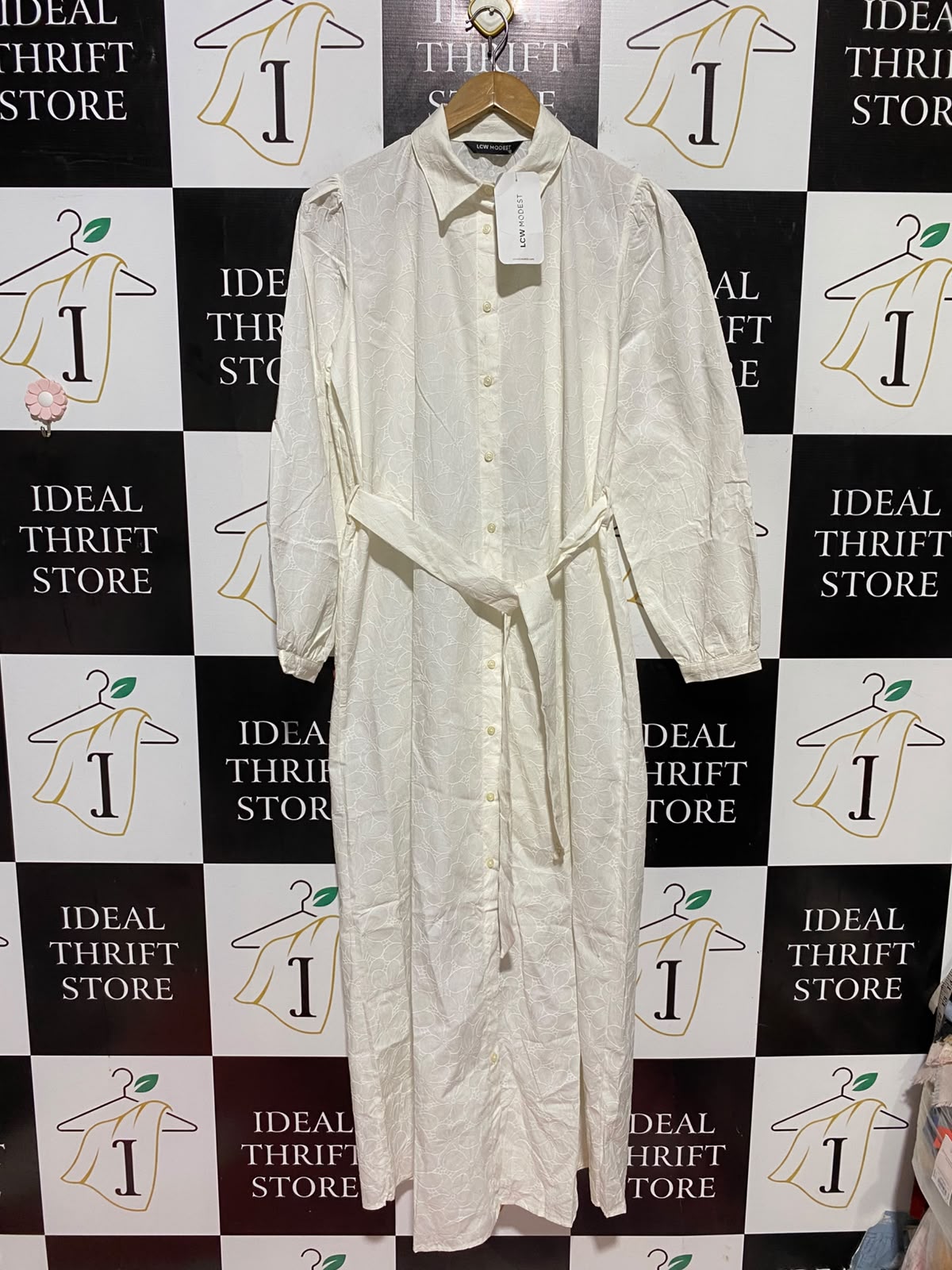 LCW MODEST |L| BUST 19| B48| EMBROIDERED BELTED MAXI SHIRT DRESS