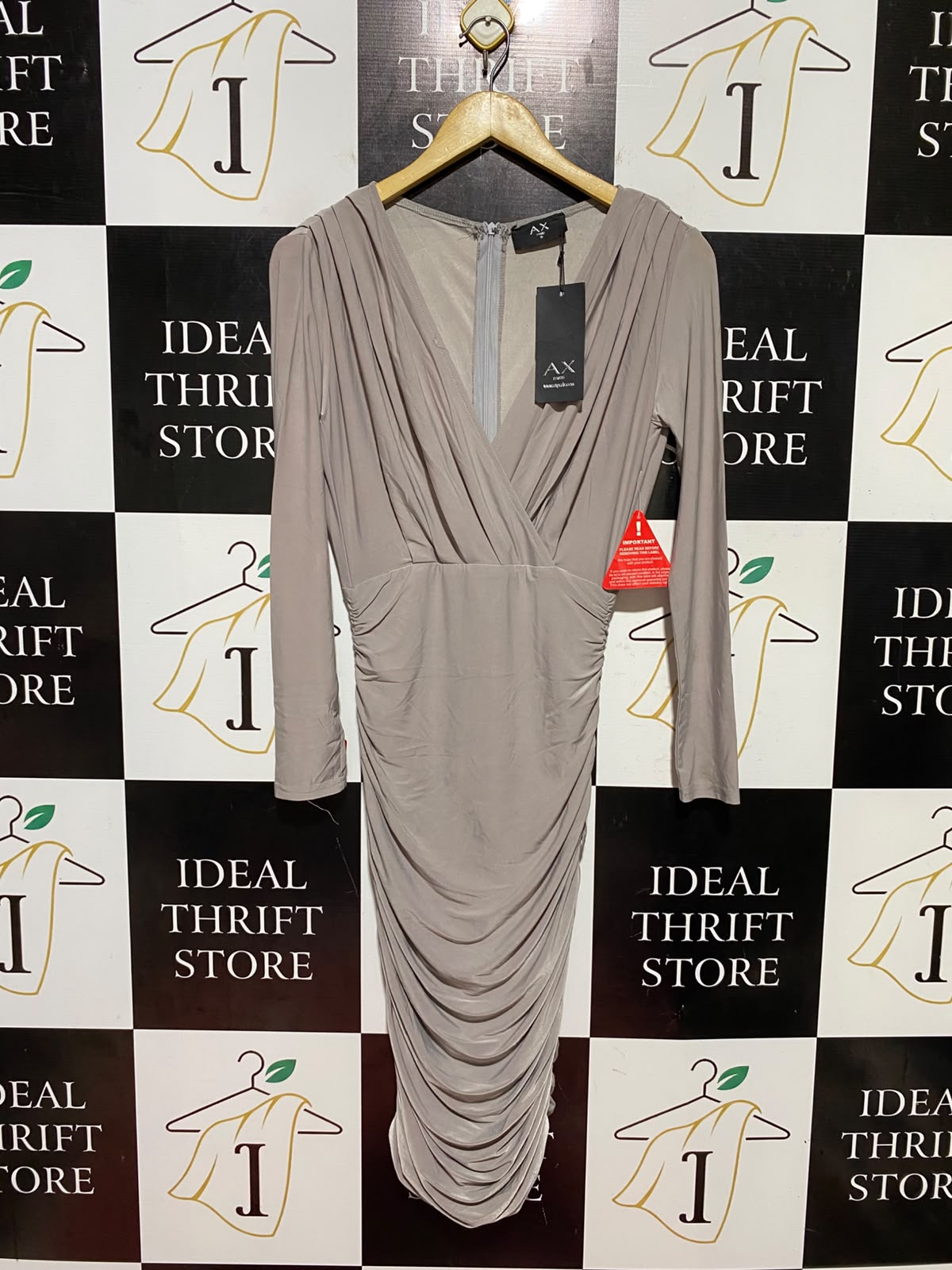 AX PARIS |M| BUST 17| B48| NUDE RUCHED LONG SLEEVE BODYCON MIDI DRESS