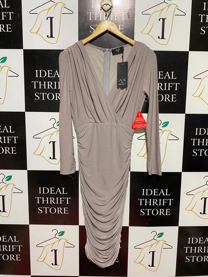 AX PARIS |M| BUST 17| B48| NUDE RUCHED LONG SLEEVE BODYCON MIDI DRESS