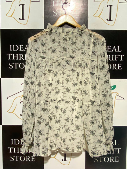 PERUNA |L| BUST 23| B48| MONOCHROME FLORAL SHEER TIE-NECK BLOUSE