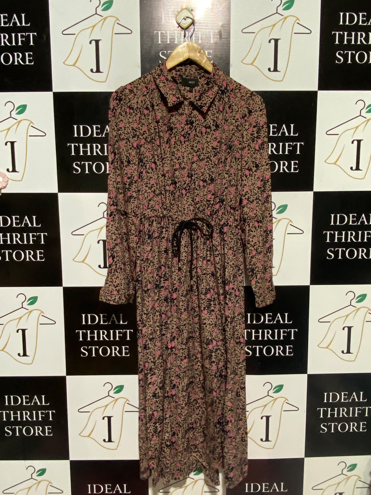 NEXT |M| BUST 18| B48| ABSTRACT FLORAL DRAWSTRING MIDI SHIRT DRESS