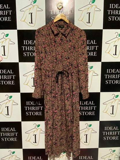 NEXT |M| BUST 18| B48| ABSTRACT FLORAL DRAWSTRING MIDI SHIRT DRESS