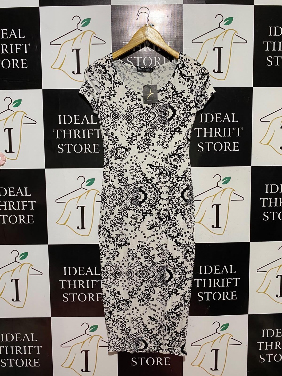 ATMOSPHERE |M| BUST 14| B48| MONOCHROME DAMASK PRINT BODYCON MIDI DRESS