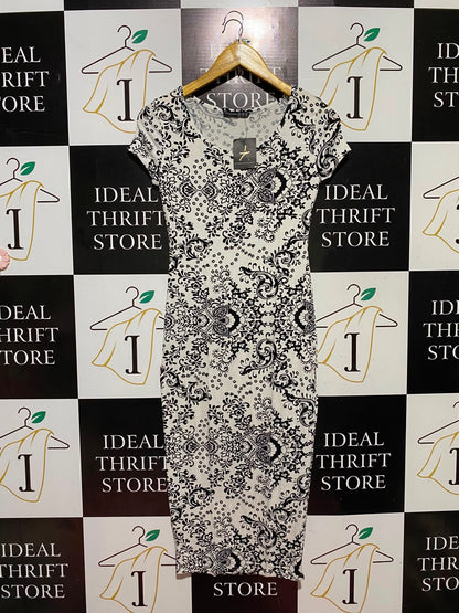 ATMOSPHERE |M| BUST 14| B48| MONOCHROME DAMASK PRINT BODYCON MIDI DRESS