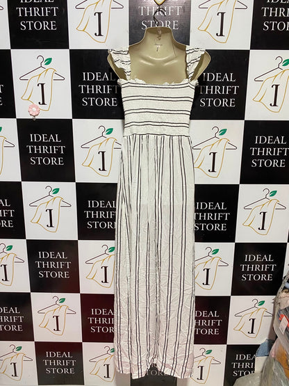NEW LOOK |XS| BUST 12| B48| WHITE STRIPED SMOCKED MAXI DRESS WITH FLUTTER STRAPS