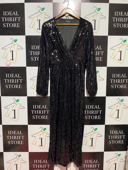 SHEIN |L| BUST 17| B48| BLACK SEQUIN SURPLICE V-NECK MAXI DRESS