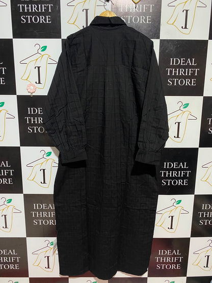 ASOS |XL| BUST 25| B48| BLACK TEXTURED GRID CHECK MAXI SHIRT DRESS