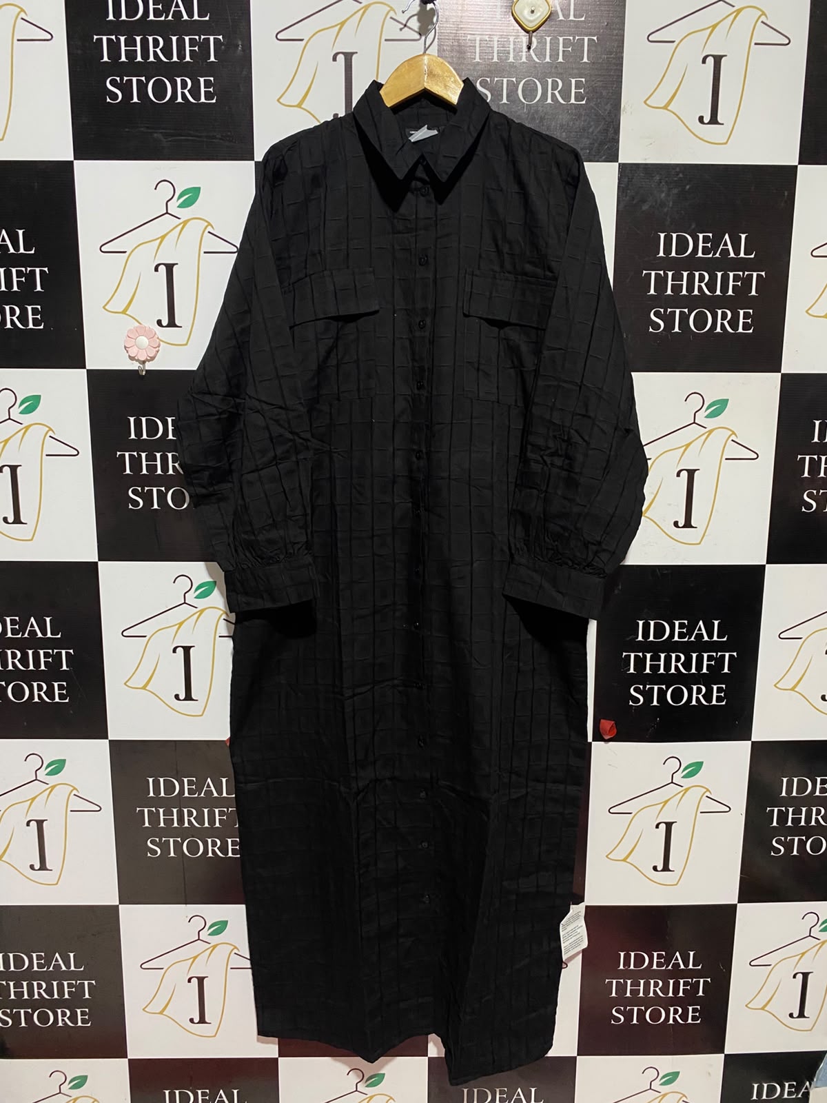 ASOS |XL| BUST 25| B48| BLACK TEXTURED GRID CHECK MAXI SHIRT DRESS