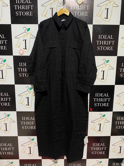 ASOS |XL| BUST 25| B48| BLACK TEXTURED GRID CHECK MAXI SHIRT DRESS