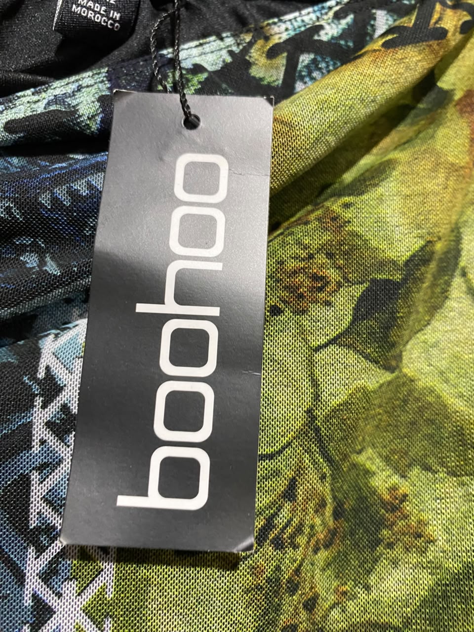BOOHOO |M| WAIST 28| B47| MULTICOLOR PATCHWORK PRINT STRAPLESS MAXI DRESS