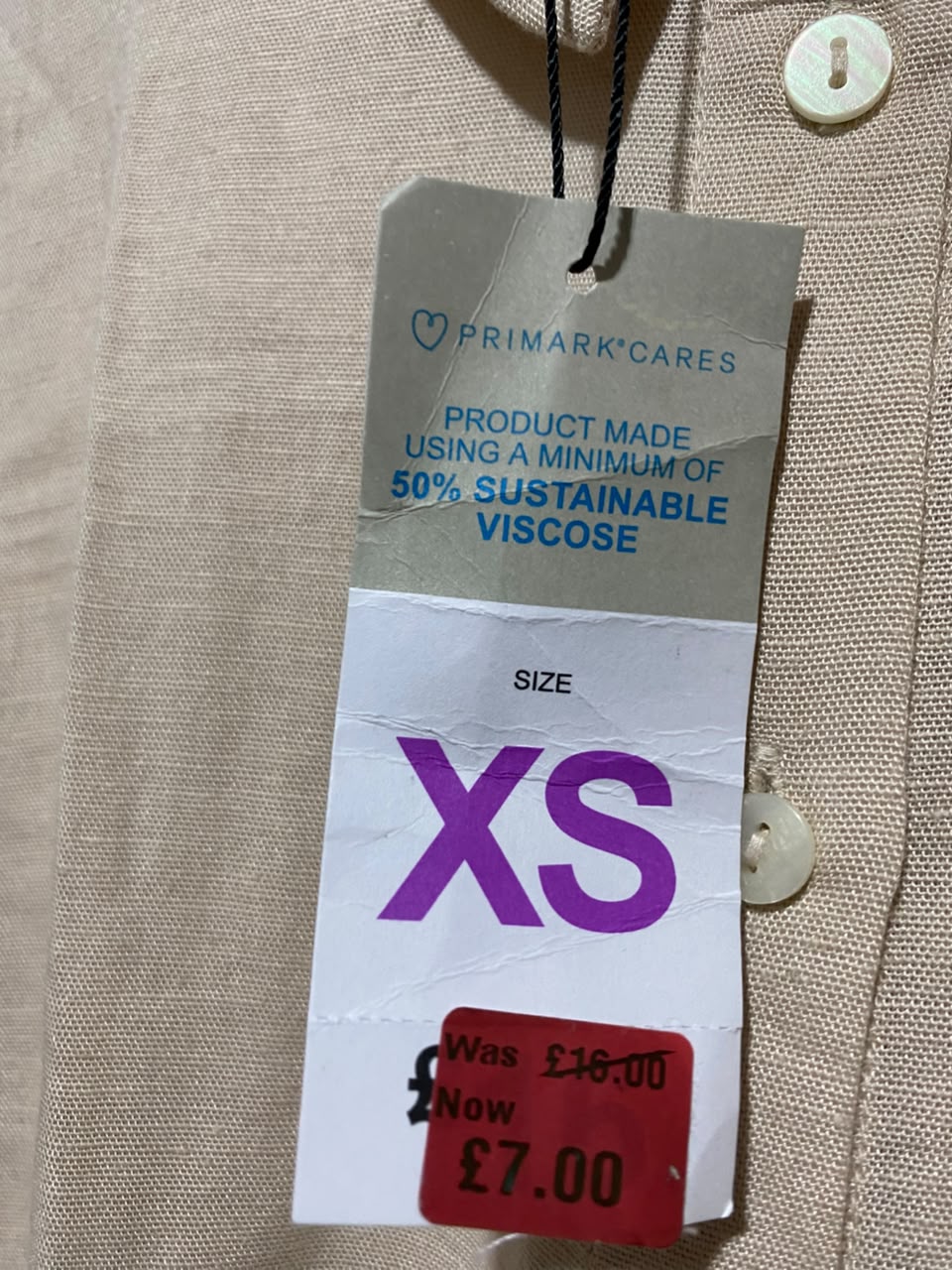 PRIMARK CARES |L| BUST 22| B47| BEIGE LINEN-BLEND SIDE-STRIPE SHIRT