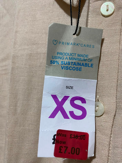 PRIMARK CARES |L| BUST 22| B47| BEIGE LINEN-BLEND SIDE-STRIPE SHIRT