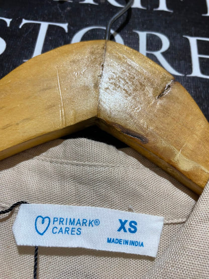 PRIMARK CARES |L| BUST 22| B47| BEIGE LINEN-BLEND SIDE-STRIPE SHIRT