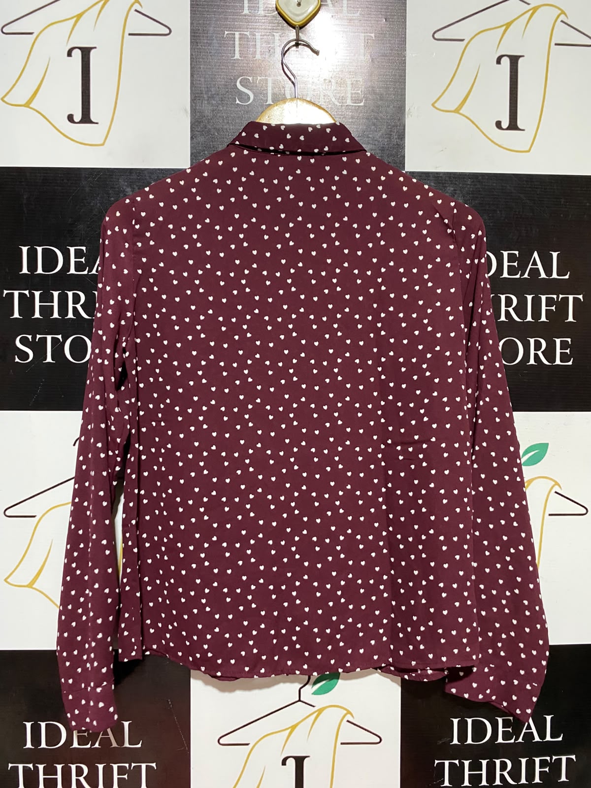 ATMOSPHERE |M| BUST 18| B47| BURGUNDY HEART PRINT BUTTON-DOWN SHIRT
