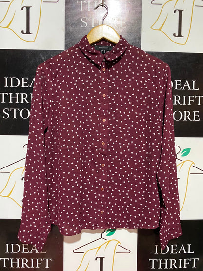 ATMOSPHERE |M| BUST 18| B47| BURGUNDY HEART PRINT BUTTON-DOWN SHIRT