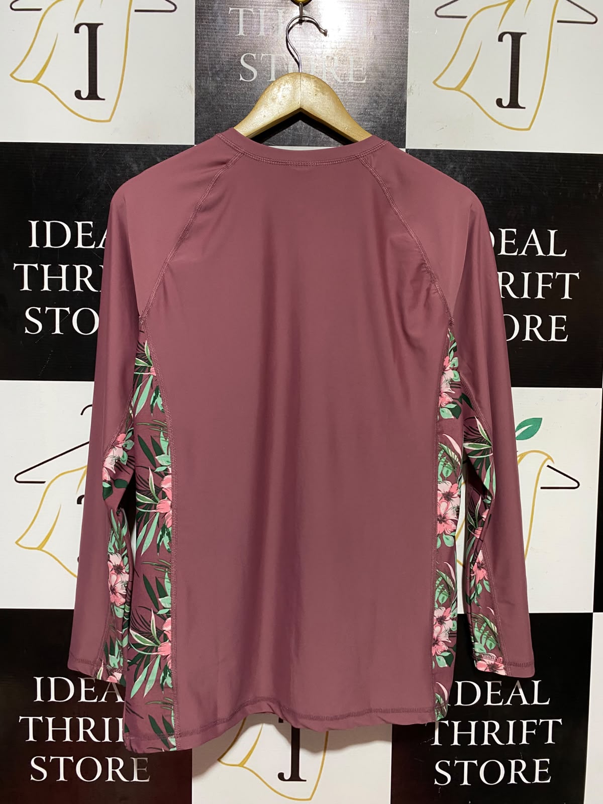 CRANE |L| BUST 18| B47| LONG SLEEVE FULL ZIP RASH GUARD SWIM SHIRT UPF 50+ FLORAL DUSTY ROSE