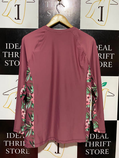 CRANE |L| BUST 18| B47| LONG SLEEVE FULL ZIP RASH GUARD SWIM SHIRT UPF 50+ FLORAL DUSTY ROSE