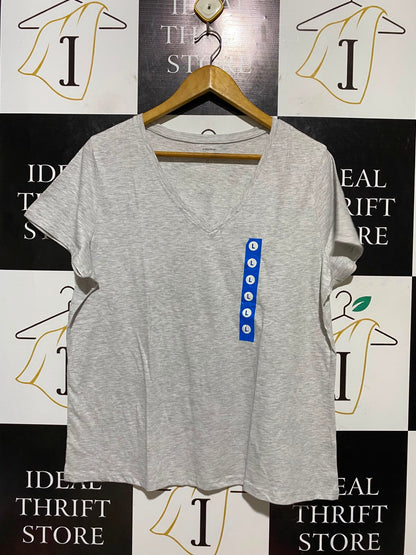 BRILLIANT BASICS |L| BUST 22| B47| V-NECK SHORT SLEEVE T-SHIRT LIGHT GRAY HEATHER