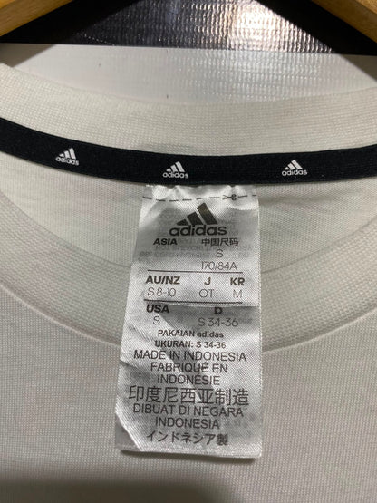 ADIDAS |S| BUST 21| B47| OVERSIZED GRAPHIC T-SHIRT - WHITE WITH PURPLE LAVENDER SKETCH LOGO