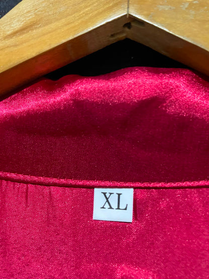 |XL| B47| SILKY RED BUTTON-DOWN LONG SLEEVE TOP & MATCHING PANTS SLEEPWEAR