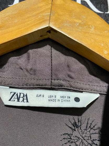 ZARA |S| B47| TAUPE GREY EMBROIDERED FLORAL WRAP TOP & DRAWSTRING WIDE-LEG PANTS SET