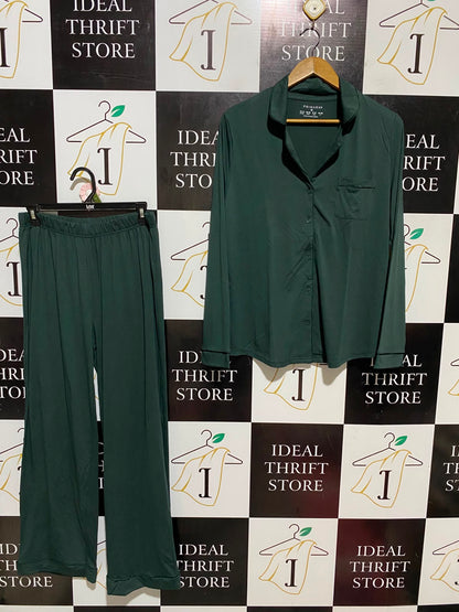 PRIMARK |M| B47| EMERALD DARK GREEN BUTTON-DOWN LONG SLEEVE TOP & LOUNGE PANTS