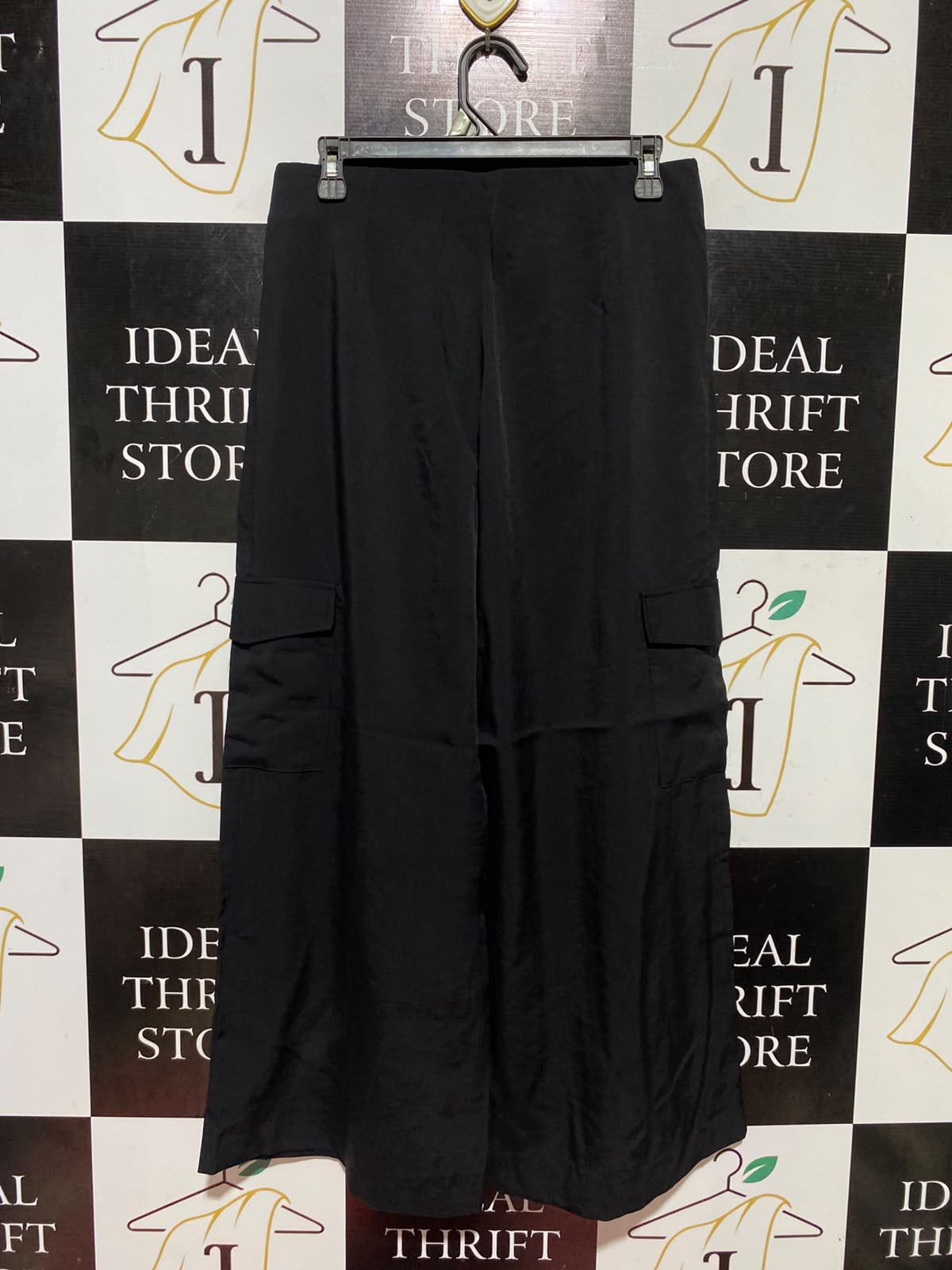 THE PRIMARK EDIT |L| WAIST 30| B47| BLACK HIGH-WAISTED WIDE-LEG CARGO PANTS