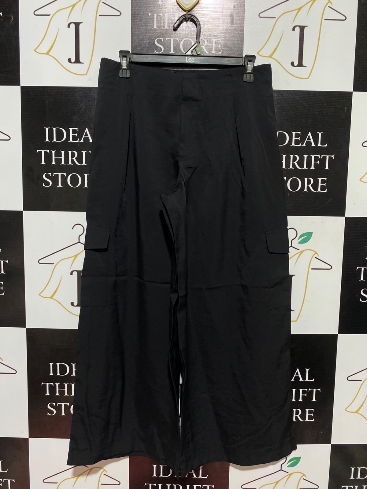 THE PRIMARK EDIT |L| WAIST 30| B47| BLACK HIGH-WAISTED WIDE-LEG CARGO PANTS