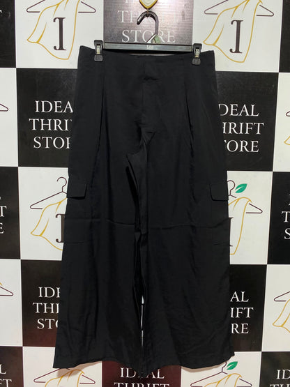 THE PRIMARK EDIT |L| WAIST 30| B47| BLACK HIGH-WAISTED WIDE-LEG CARGO PANTS