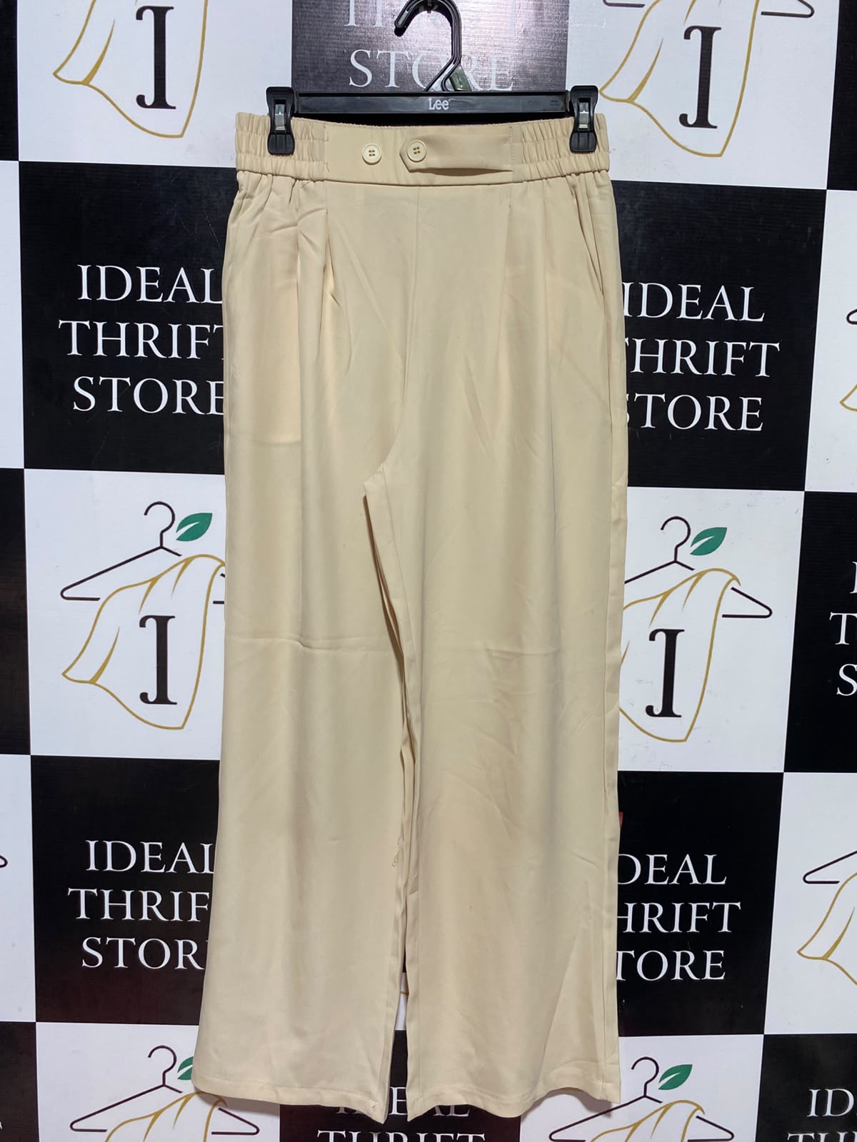|S| WAIST 26| B47| BEIGE HIGH-WAISTED WIDE-LEG TROUSERS