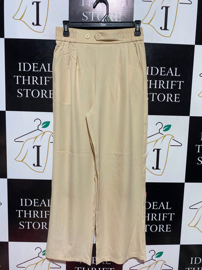 |S| WAIST 26| B47| BEIGE HIGH-WAISTED WIDE-LEG TROUSERS
