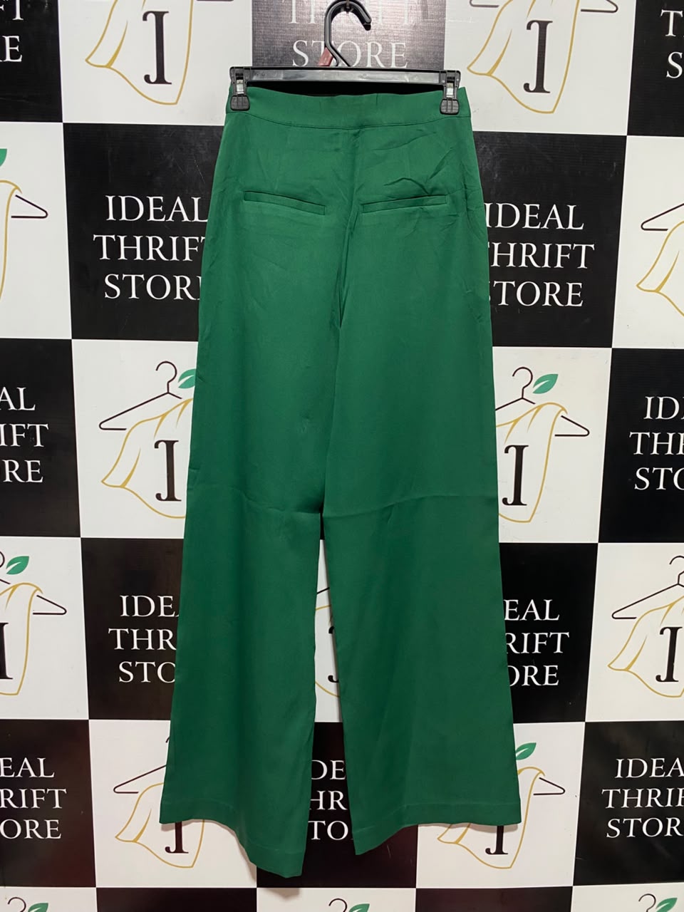 ATMOS & HERE |XS| WAIST 24| B47| EMERALD GREEN HIGH-WAISTED WIDE-LEG TROUSERS