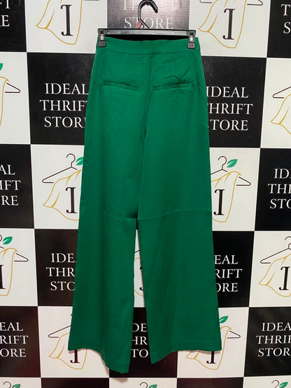 ATMOS & HERE |XS| WAIST 24| B47| EMERALD GREEN HIGH-WAISTED WIDE-LEG TROUSERS