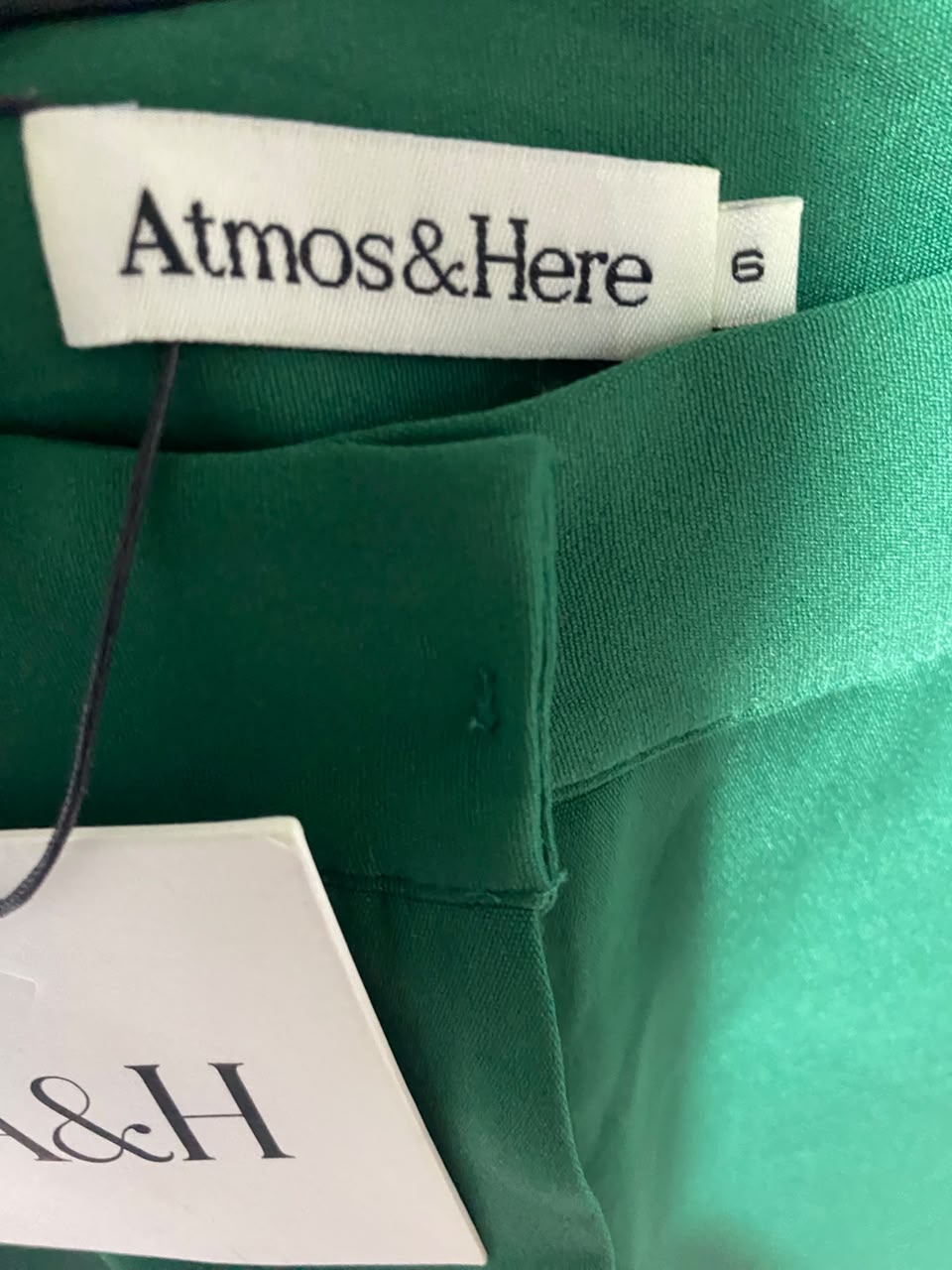 ATMOS & HERE |XS| WAIST 24| B47| EMERALD GREEN HIGH-WAISTED WIDE-LEG TROUSERS