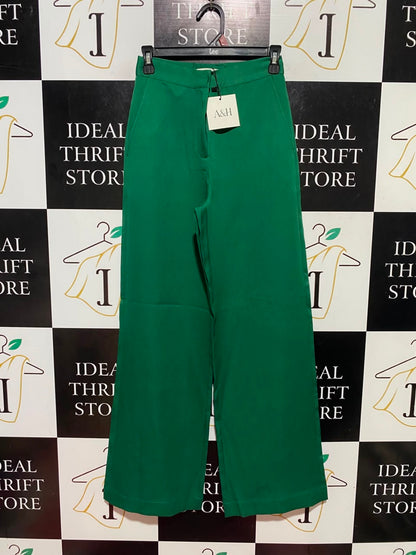 ATMOS & HERE |XS| WAIST 24| B47| EMERALD GREEN HIGH-WAISTED WIDE-LEG TROUSERS
