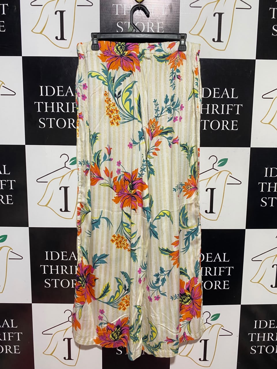 ELLIS & DEWEY |S/M| WAIST 30| B47| CREAM STRIPED TROPICAL FLORAL PRINT TROUSERS WITH TAG