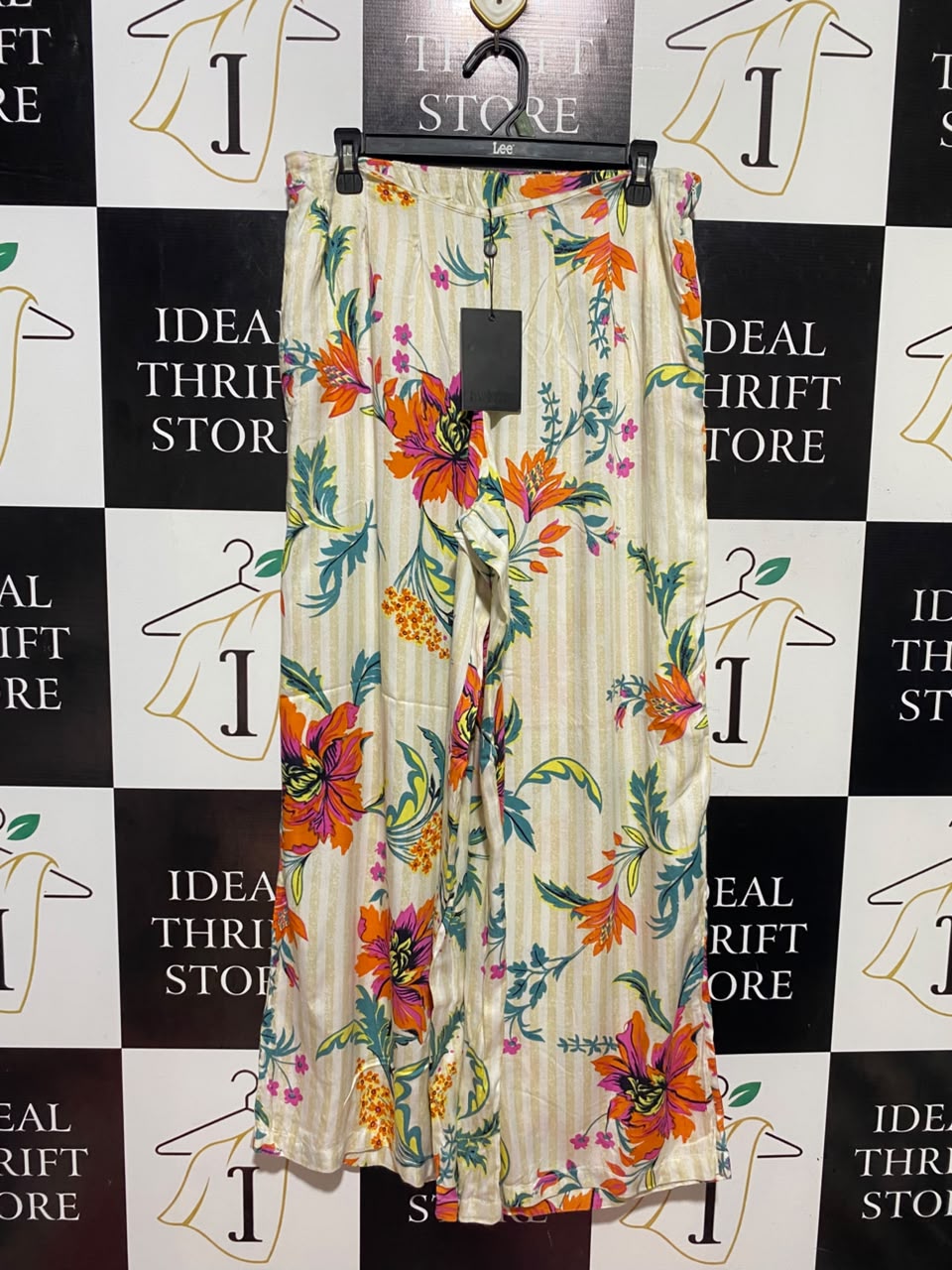 ELLIS & DEWEY |S/M| WAIST 30| B47| CREAM STRIPED TROPICAL FLORAL PRINT TROUSERS WITH TAG