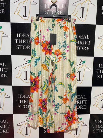 ELLIS & DEWEY |S/M| WAIST 30| B47| CREAM STRIPED TROPICAL FLORAL PRINT TROUSERS WITH TAG