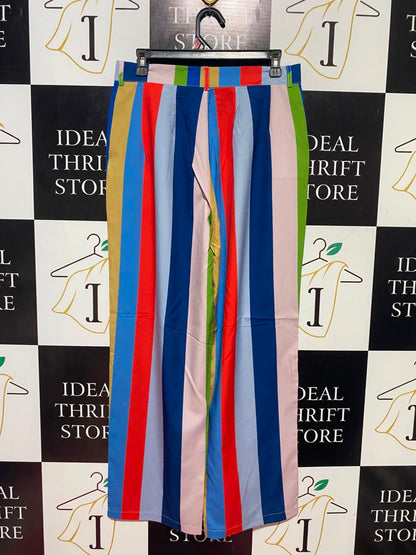 EMERY ROSE |L| WAIST 30| B47| MULTICOLOR VERTICAL STRIPED WIDE-LEG TROUSERS