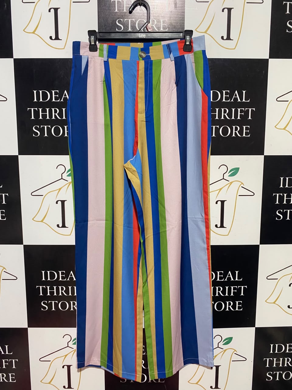 EMERY ROSE |L| WAIST 30| B47| MULTICOLOR VERTICAL STRIPED WIDE-LEG TROUSERS