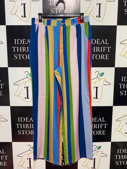 EMERY ROSE |L| WAIST 30| B47| MULTICOLOR VERTICAL STRIPED WIDE-LEG TROUSERS